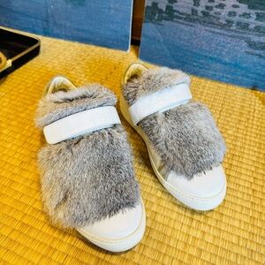 Moncler Victoire White Leather + Lamb Fur Sneakers — Sporty Chic Winter Luxe 37